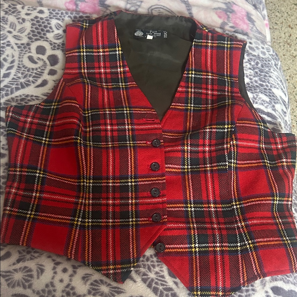 Red Plaid Women's Blazer Vest